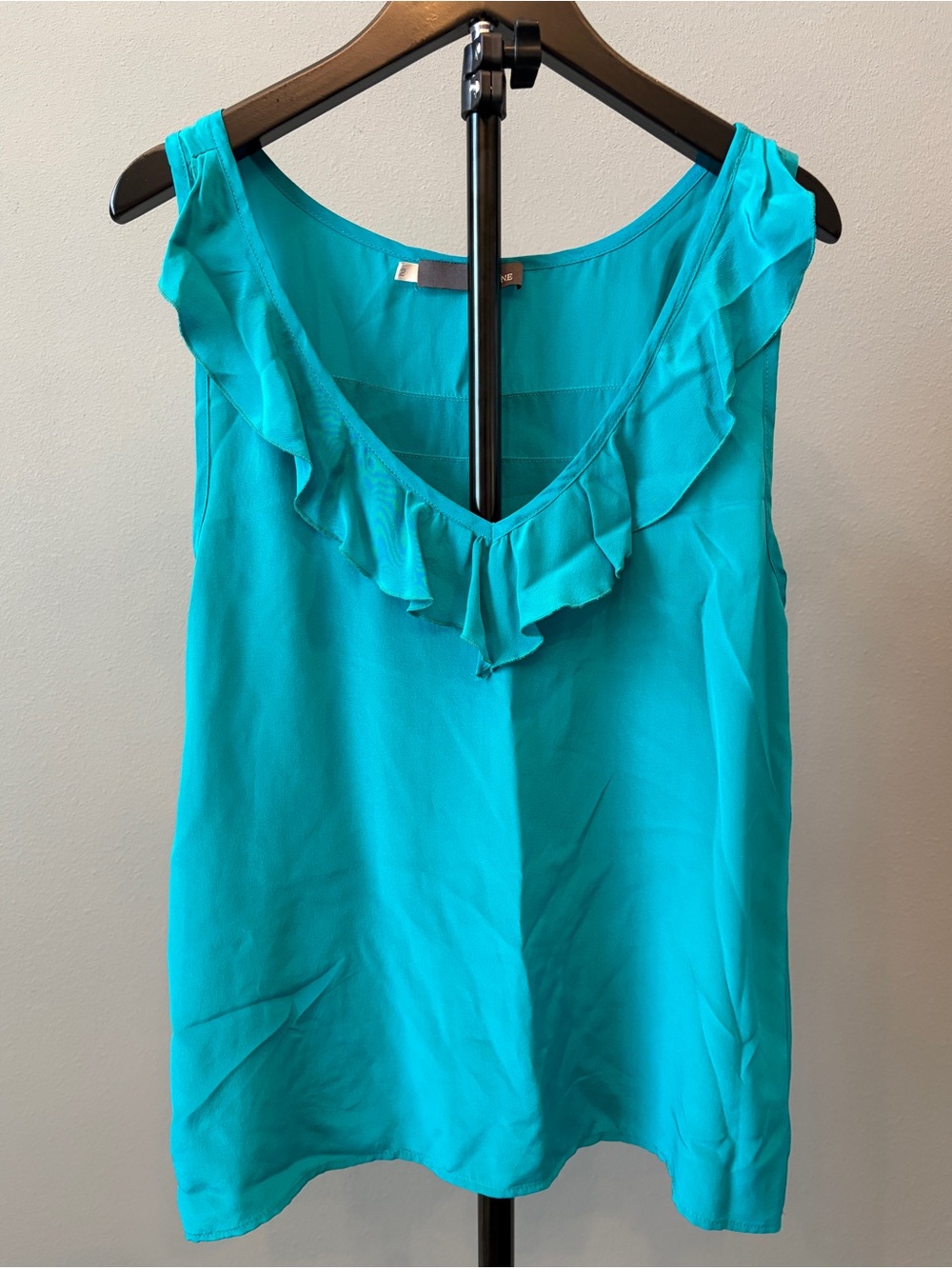 MYNE 100% Silk Teal Ruffle Sleeveless Blouse Top Size 2 Medium